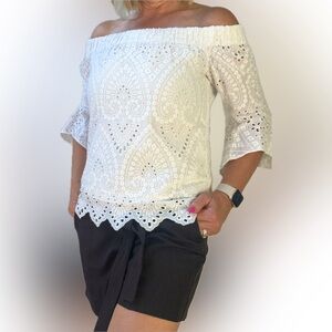 Lace Embroidered, Off Shoulder Top